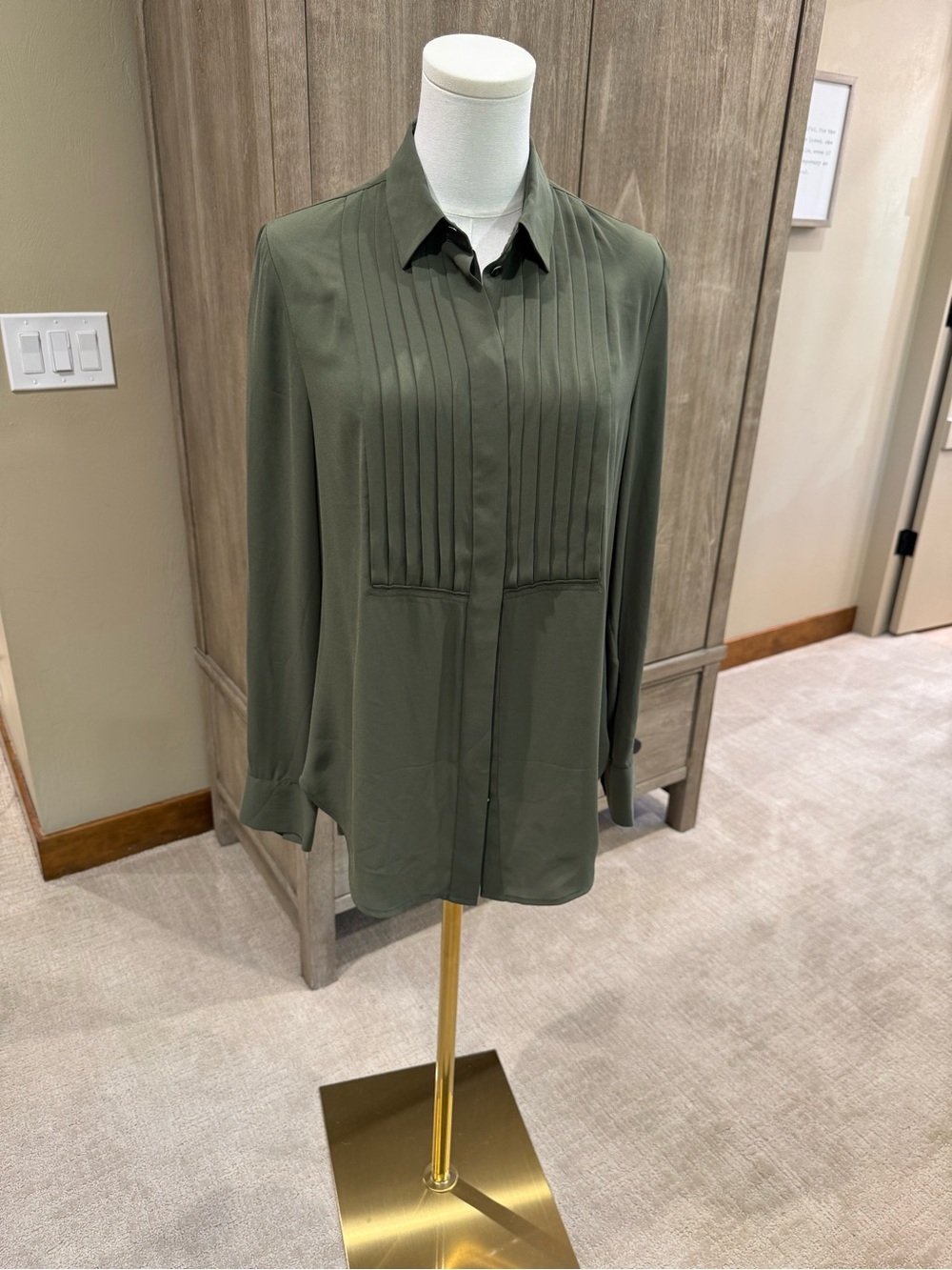 J. Crew Olive Green Pleated-Front Dress Shirt